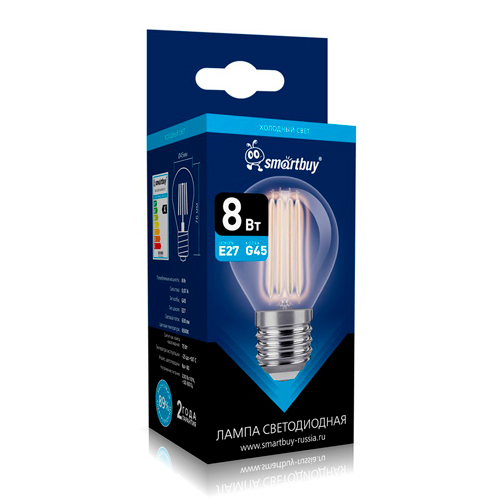 Светодиодная (LED) Лампа FIL Smartbuy-G45-8Вт/6500К/E27 (SBL-G45F-8-65K-E27)