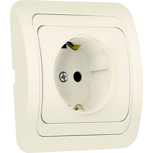 Розетка 1-местная с заземлением 16А бежевая, керамика "Марс" (SBE-02i-16-S1-Z-c)
