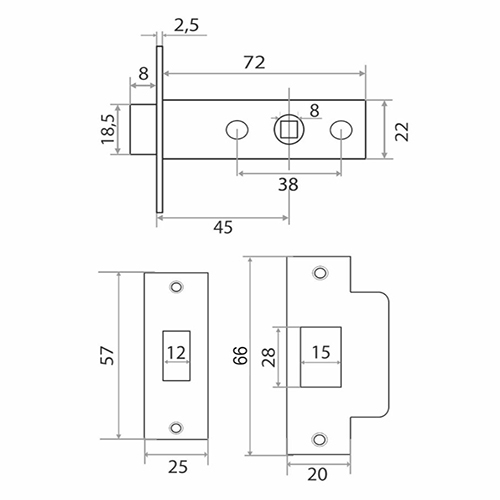 Защелка врезная Trodos 6-45 без фиксации, металл, никель