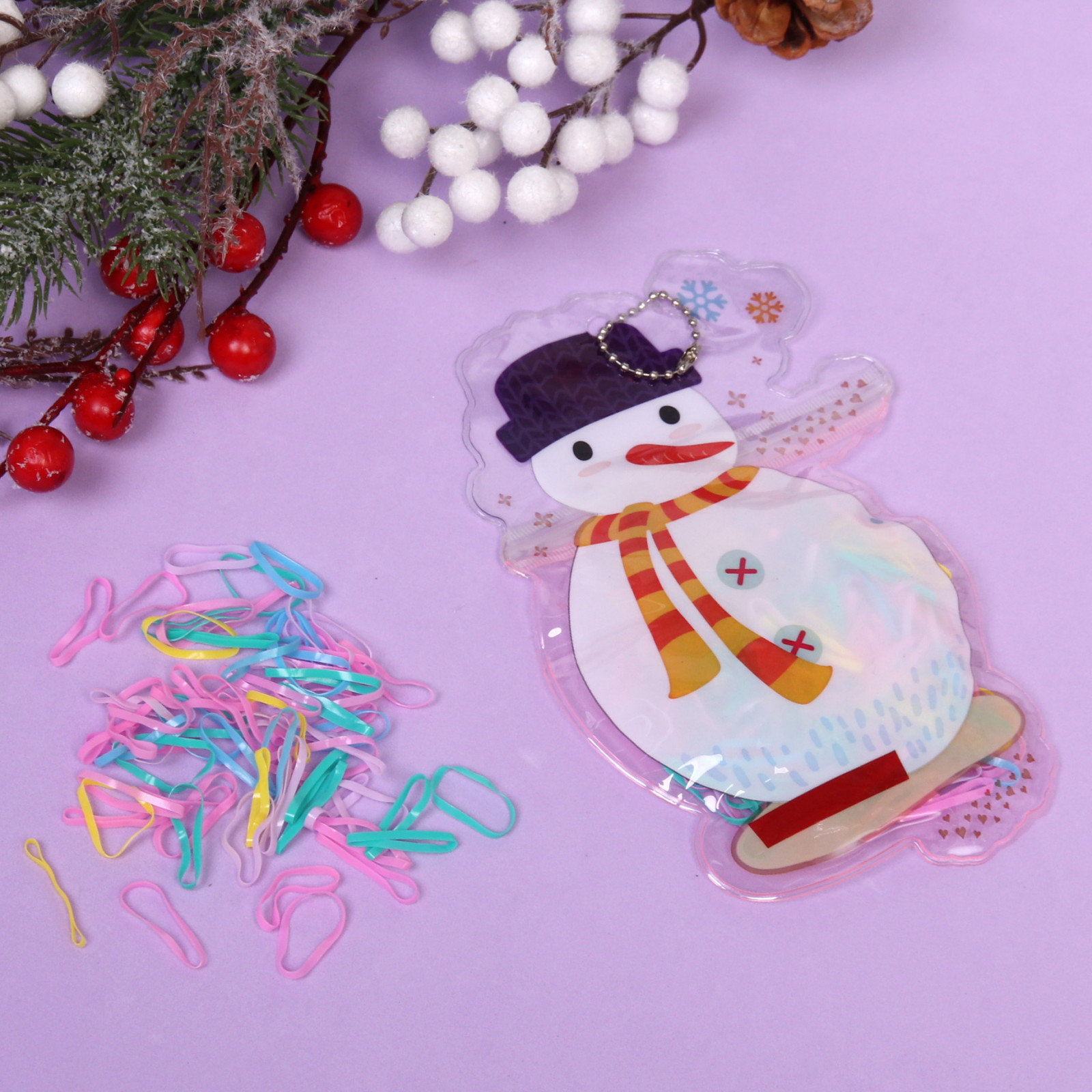 Резинки для волос силиконовые "Новый Год- Снеговик", цвет микс, 250шт, 17,5*11 см