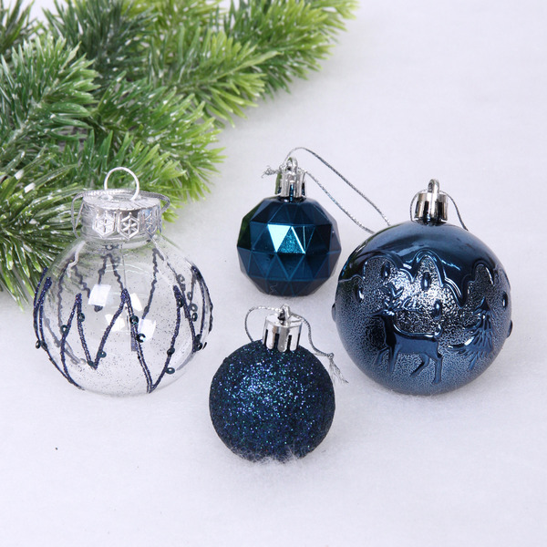 Набор шаров "Winter magic" 6 см + 4 см (24 предмета), Сапфир
