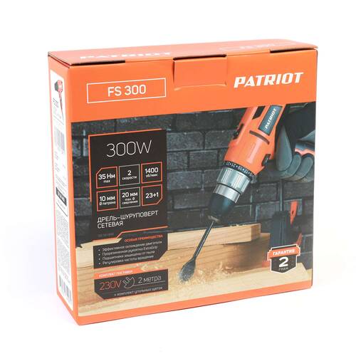 Дрель-шуруповерт сетевая PATRIOT FS 300, 2 скорости, 300 Вт