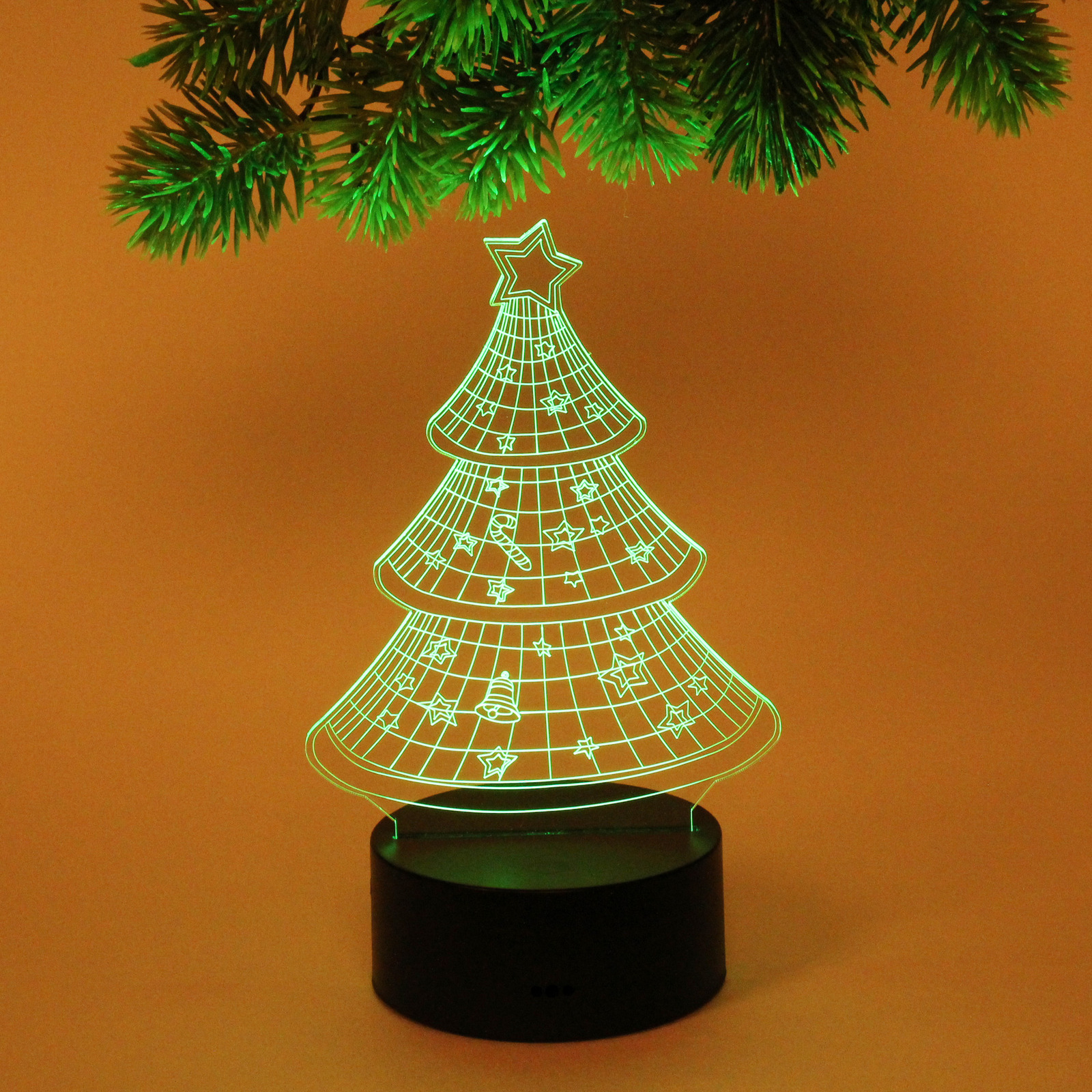 Светильник ночник "3D-Ёлочка" на пластиковой подставке, с включателем USB