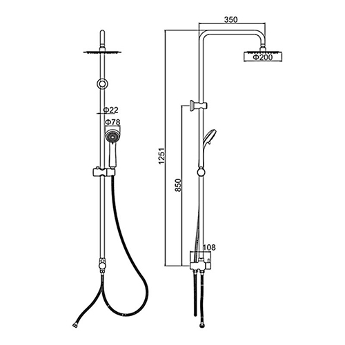 Душевая система с переключателем к смесителю для душа Ledeme L72400