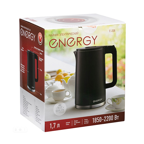Чайник ENERGY E-208 (1,7 л) черный, двойной корпус