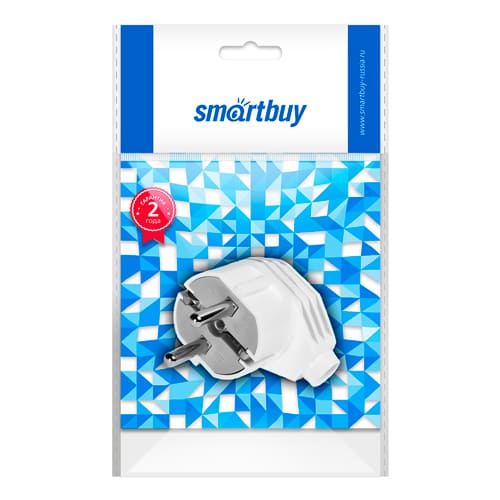 Вилка электр. угловая с/з 16А Smartbuy, SBE-16-P02-w, белая, 5/50