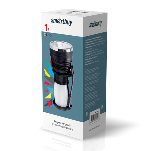 Аккумуляторный светодиодный фонарь 1W+2W LED на солнечных батареях, Smartbuy, черный (SBF-15-B)/80