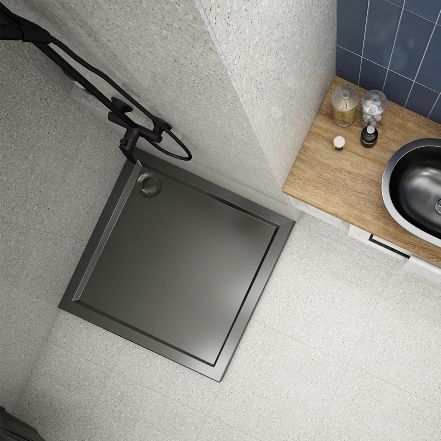 Поддон квадрат 1, 0*1, 0*0, 025, Universal, акрил d 90, каркас+экран выс.14 см BLACK