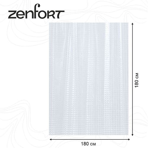 Штора для ванной Zenfort "Лаурель 3D" ПВХ 180х180 см, 12 колец, прозрачный