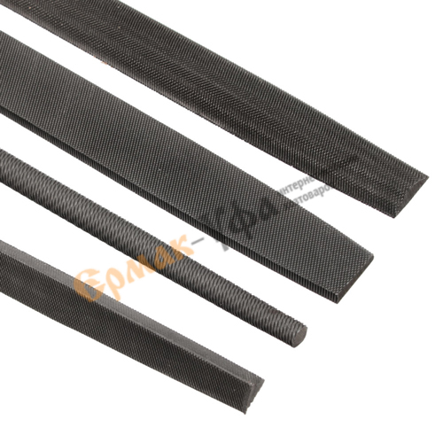 Напильник 200мм Набор 4шт (кругл.,полукругл.,трёхгранный,плоск.),пластик.двухкомпонент. ручка ЕРМАК (1/30)