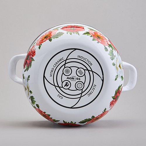 КАСТРЮЛЯ AGNESS ЭМАЛИРОВАННАЯ С ЭМАЛ.КРЫШКОЙ СЕРИЯ, МАКИ,  2.8 Л, 20*12 СМ