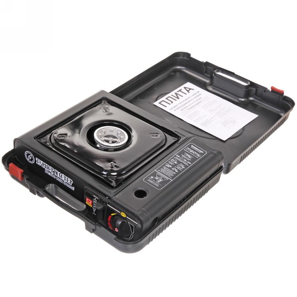 Плита газовая портативная (цанга, переходник) в чемодане, Турист Мастер