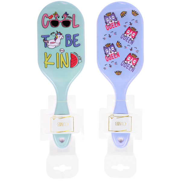 Расческа массажная овальная "КОТИКИ", микс 4 дизайна, 23*7,5см (PVC подвес)