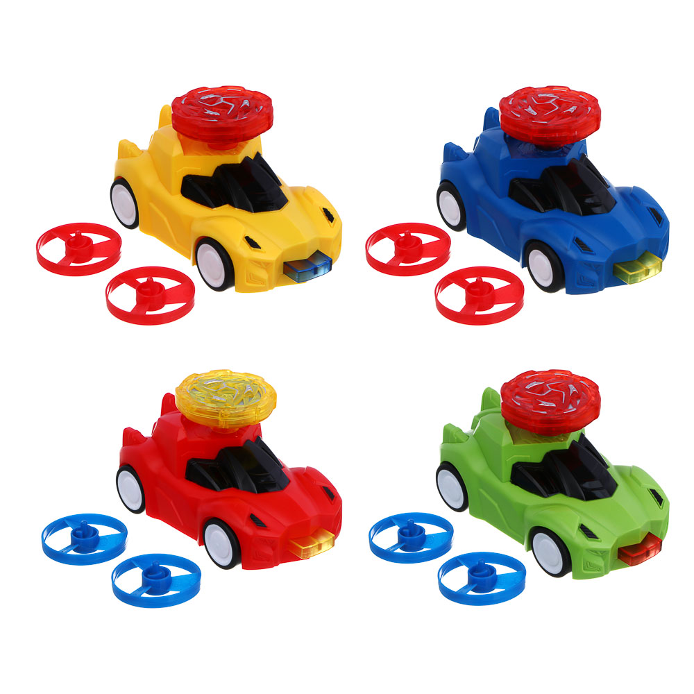 ИГРОЛЕНД Машинка "Дикий вихрь", летающ.диск, светящ.волчок, инерция, 3LR41,ABS,16х14,3х6 см, 4 диз.