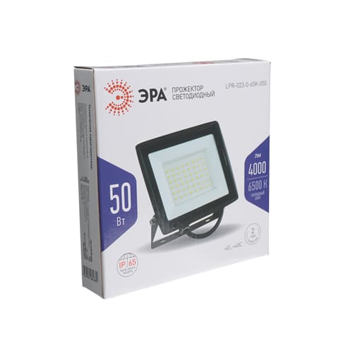 яяяПрожектор светодиодный 50W ЭРА СДО IP65 6500К 150х145х24 модель LPR-023-0-65К-050, черный, 1/10