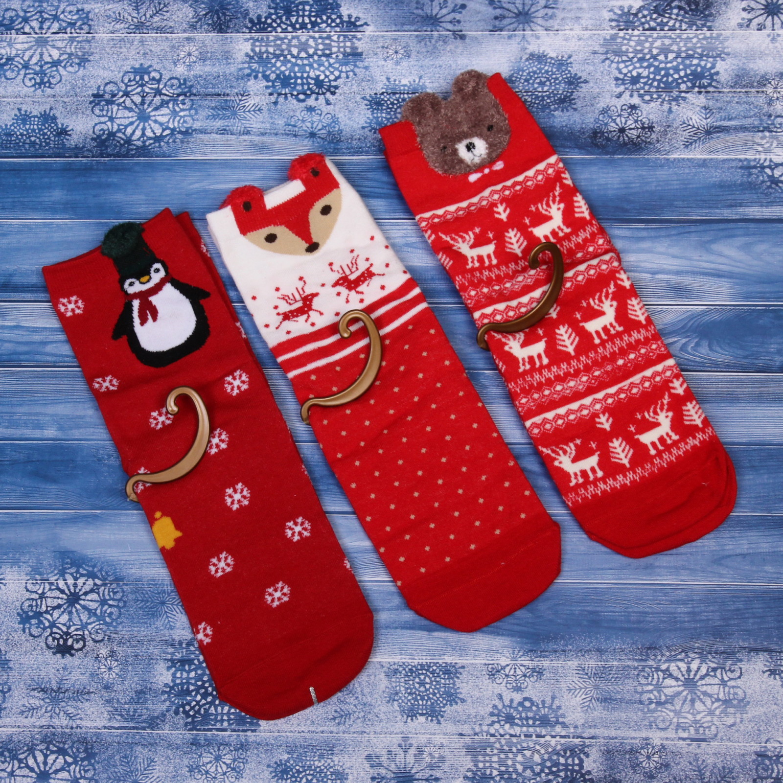 Носки женские "Новогодняя сказка ", микс 4 цвета, р-р 36-39 (крючок, пакет, стикер)