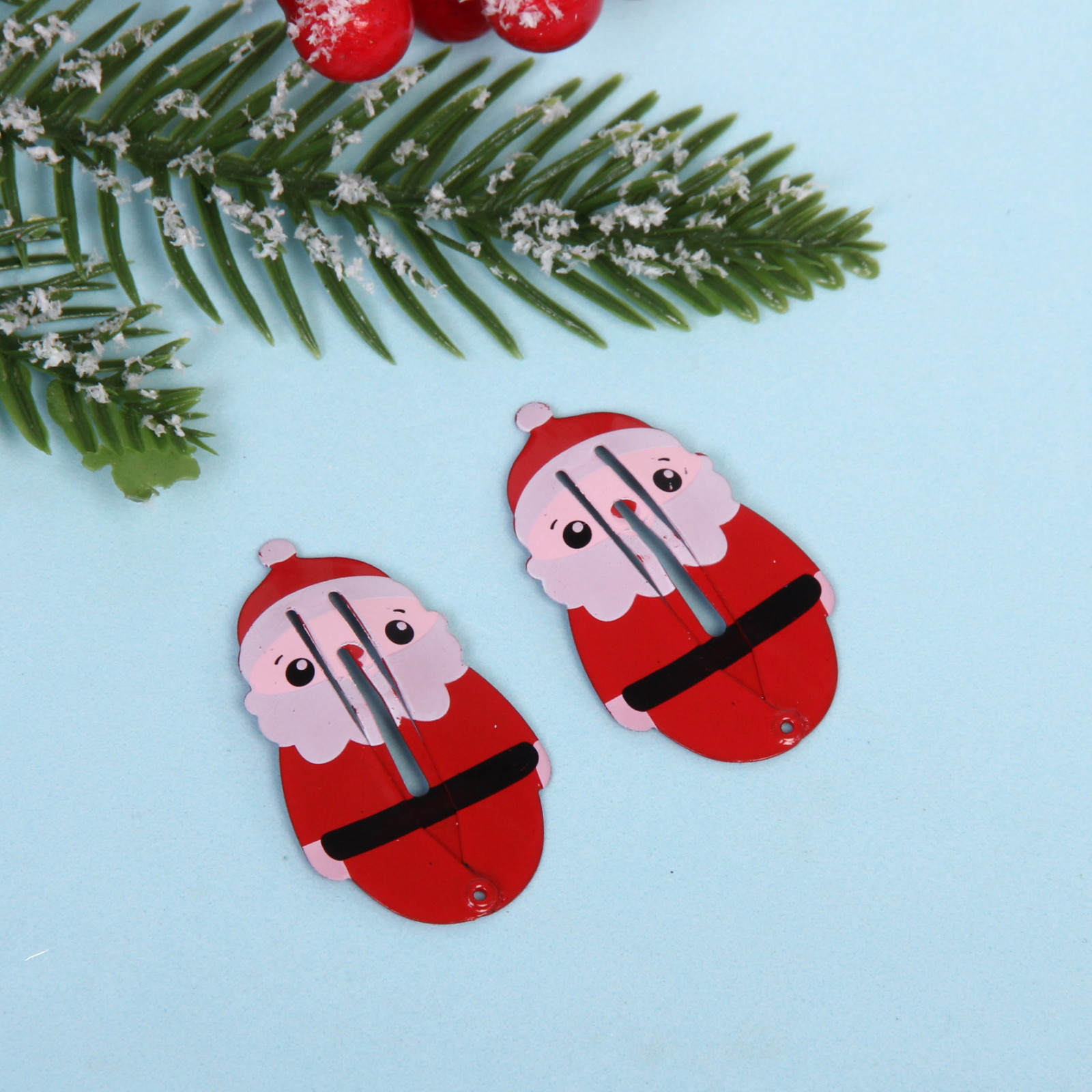 Зажимы для волос 2шт "Новогодняя сказка - Дед Мороз", 5*2см