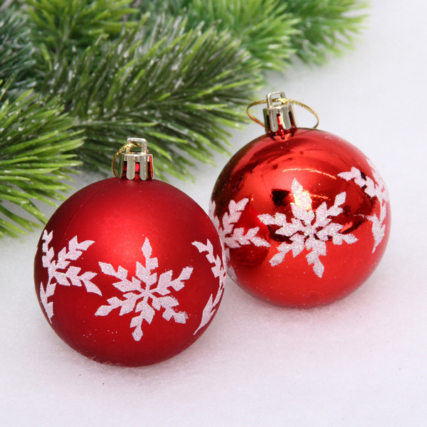 Новогодние шары "Снежный шарм" 6 см (набор 6 шт), Красный