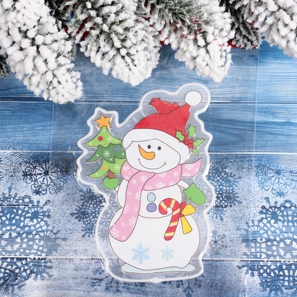 Наклейка на стекло "Снеговичок с ёлочкой" 15*20 см