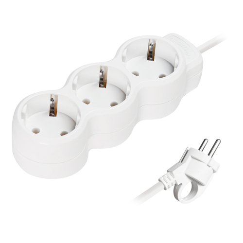 Удлинитель New, 3 гнезда 5 метров 16А/3,5кВт с заземлением ПВС 3х1,0 мм² (SBE-16-3-05m-Z)/32