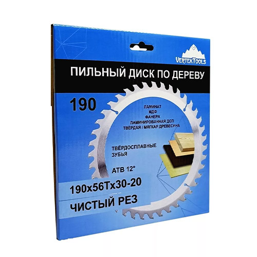 Диск пильный  по дереву, 190х56Тх30-20 vertextools 190-56-30