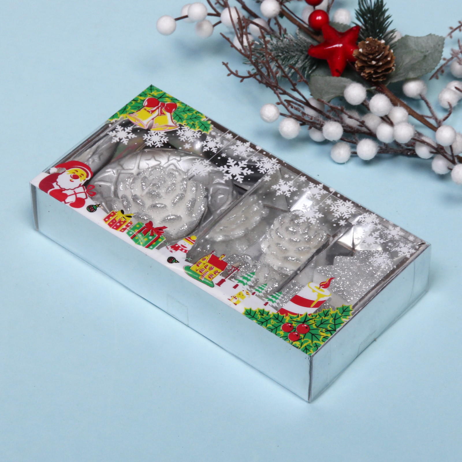 Свечи новогодние "Время волшебства" 20.5x10.5x4 см, серебро