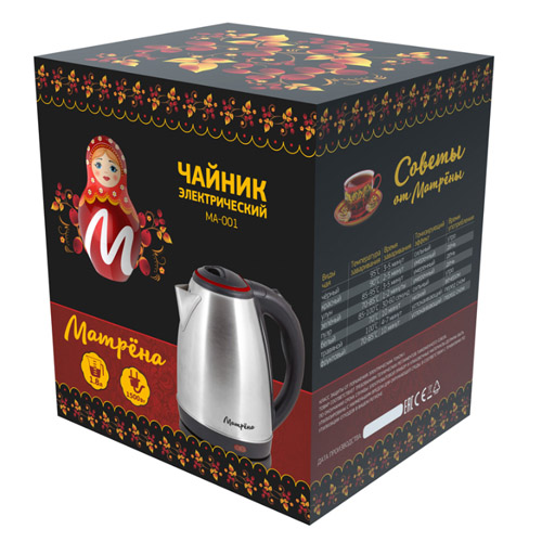 Чайник МАТРЁНА MA-001, электрический, 1,8 л, металл, красный