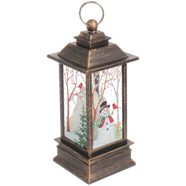 Сувенир с подсветкой "Снеговик в лесу" 12*5,5  см, бронза (3хAG13)