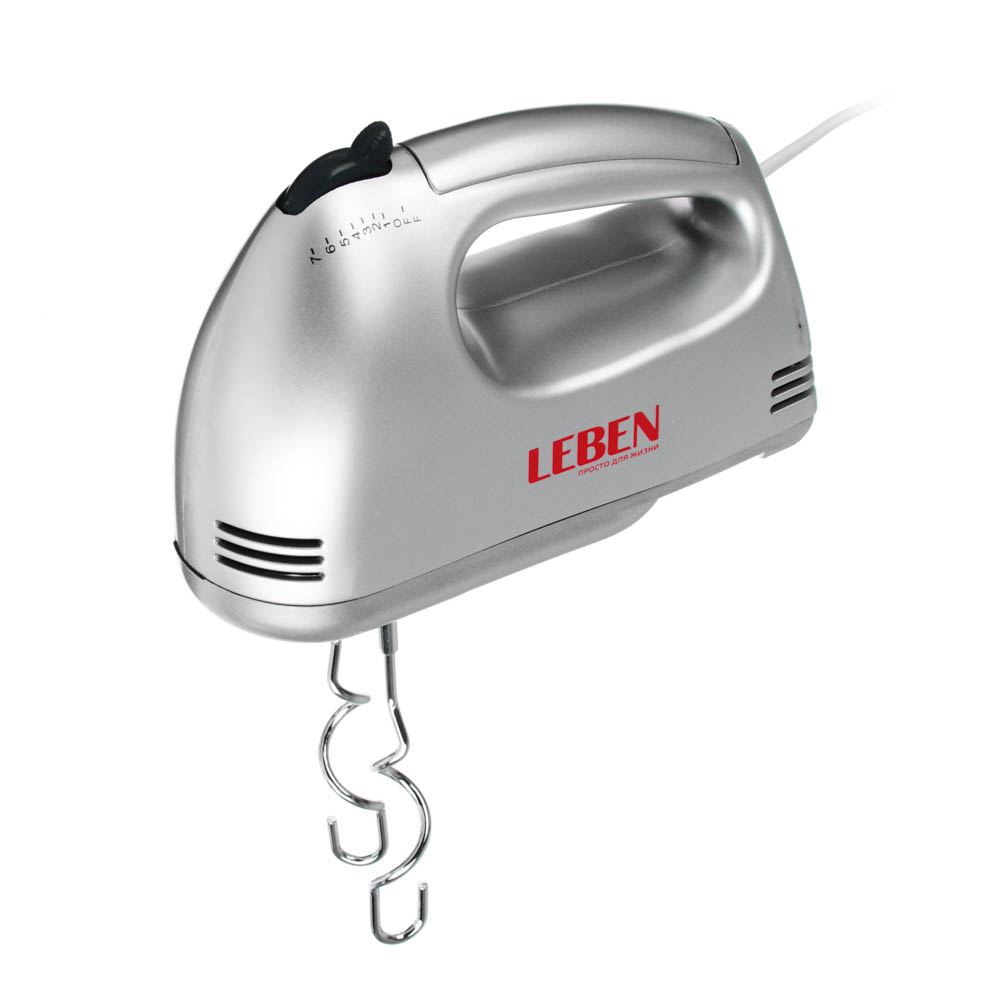 Миксер кухонный LEBEN, 100Вт, 7 скоростей, 4 насадки, металлическая чаша 2л
