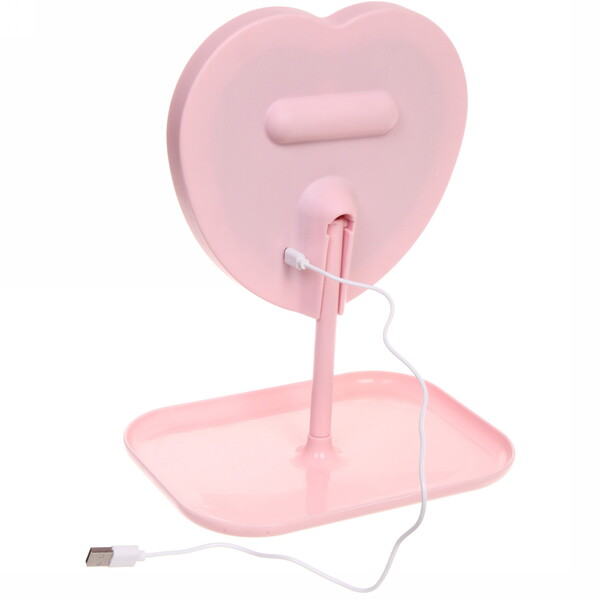 Зеркало настольное с подсветкой на подставке "Mary Touch - Heart", цвет розовый, USB, 20*29см