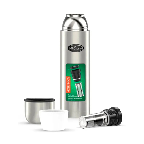 Термос с узкой горловиной и пробкой с ситечком, 1,0 л "Биосталь-ОХОТА"