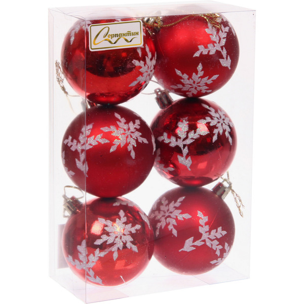 Новогодние шары "Снежный шарм" 6 см (набор 6 шт), Красный