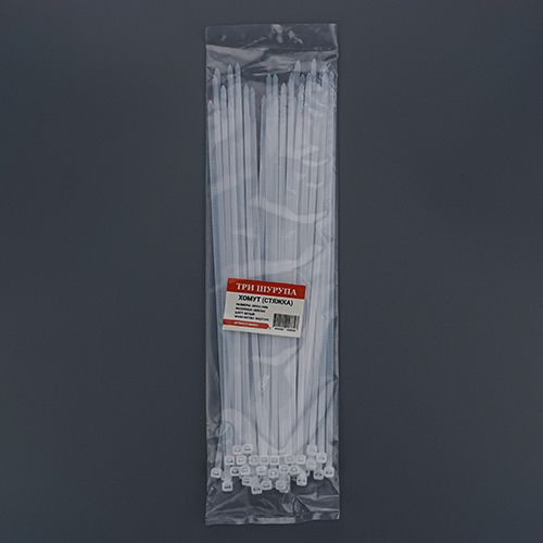 Хомут, стяжка, 300х4,7мм нейлон белый 50шт/уп, 5/200