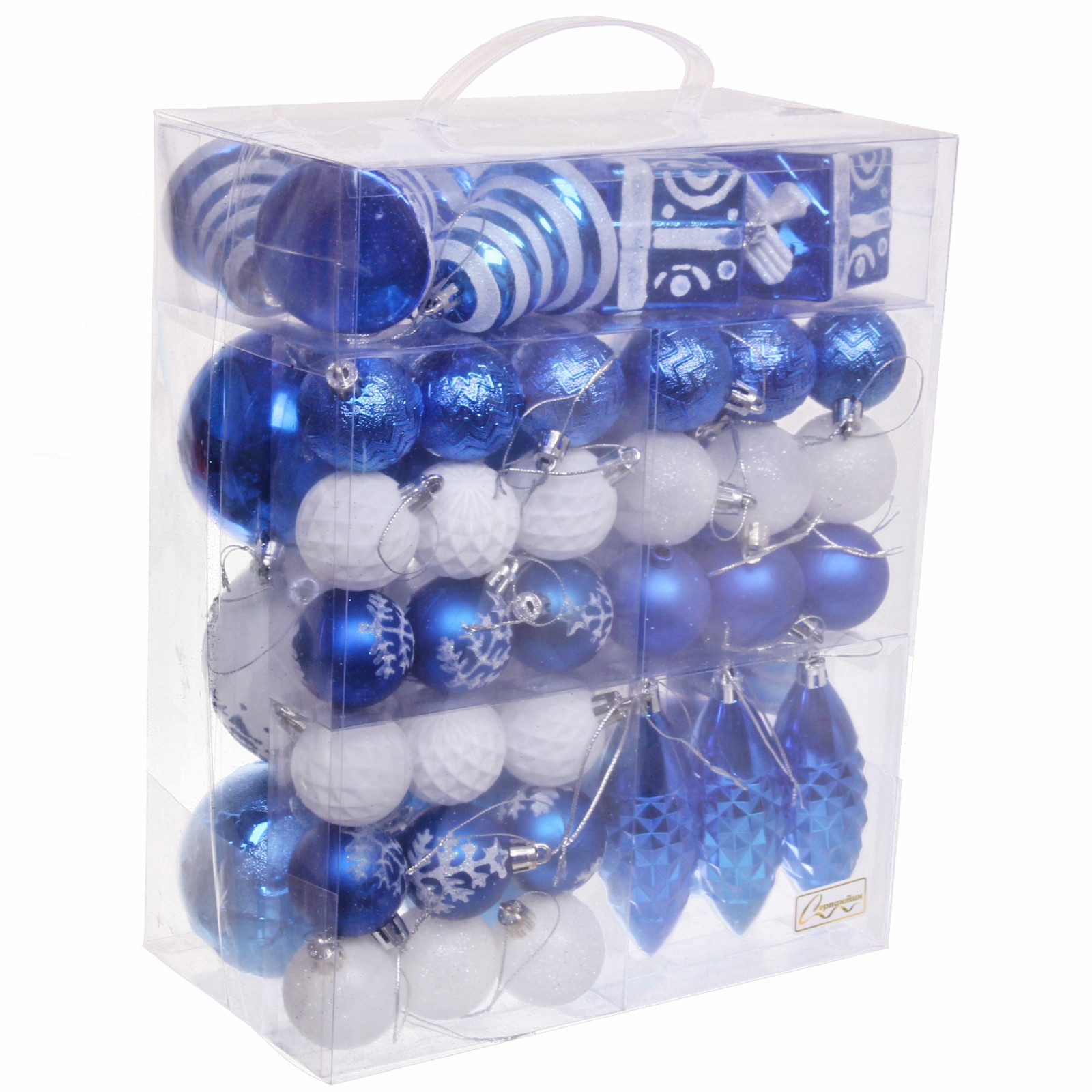 Набор елочных украшений "Зимний калейдоскоп" (в наборе 53 шт), Синий/Белый