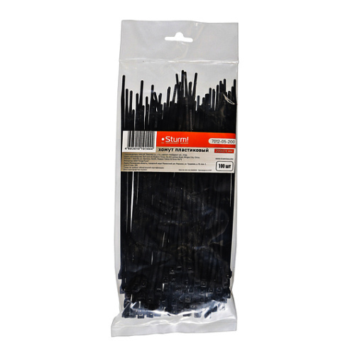 Хомуты 200х3,6мм пластмассовые STURM 7012-05-200, черные