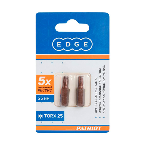 Бита EDGE by PATRIOT T25, сталь S2, 25 мм, 2 шт в блистере