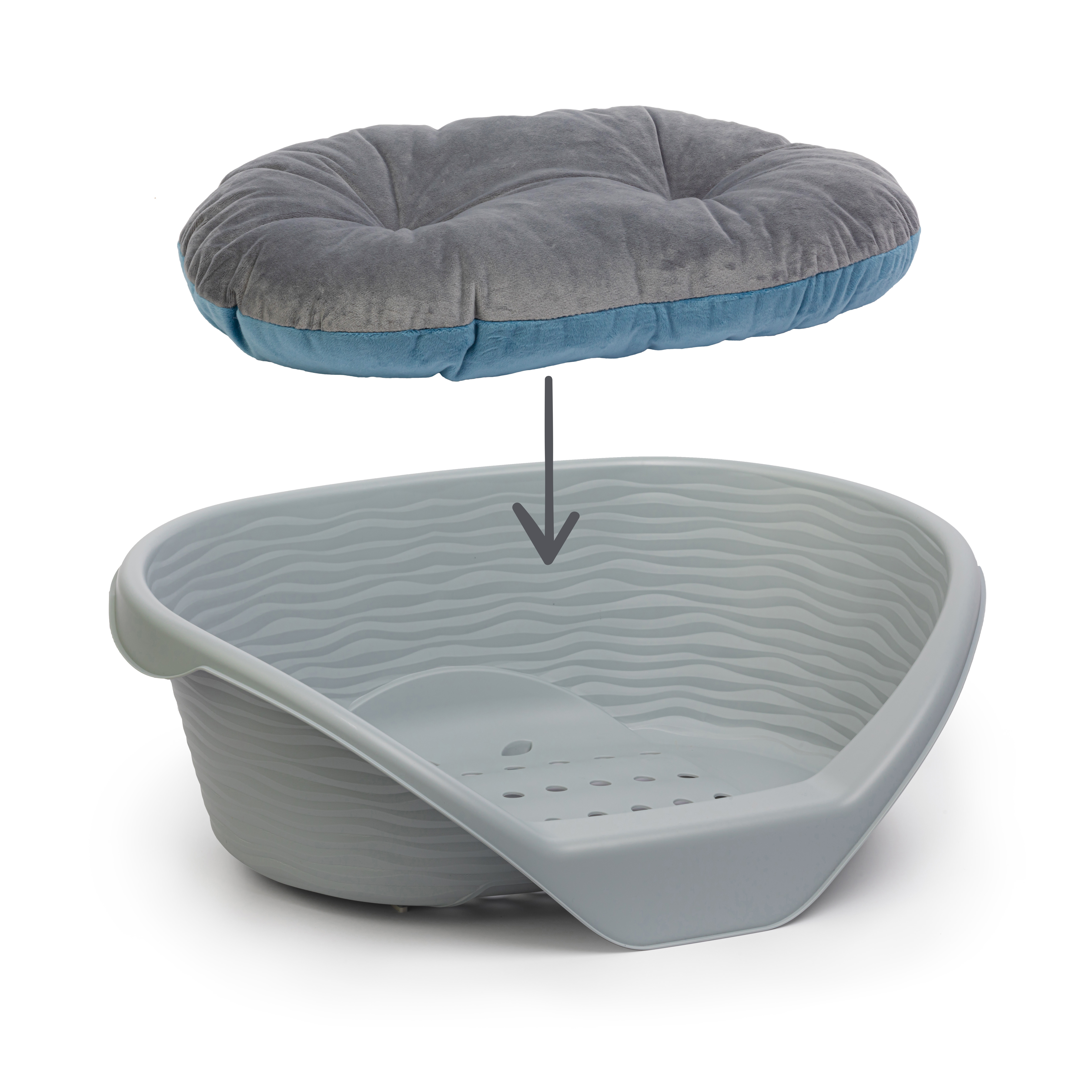 Лежак ALTA для кошек и собак пластиковый 610*415*205мм (с подушкой) (серый) 