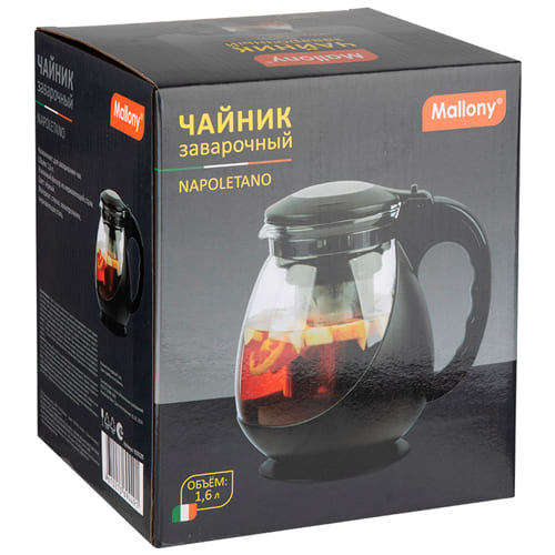 Чайник заварочный, Napoletano, 1,6 л, стеклянный, чёрный