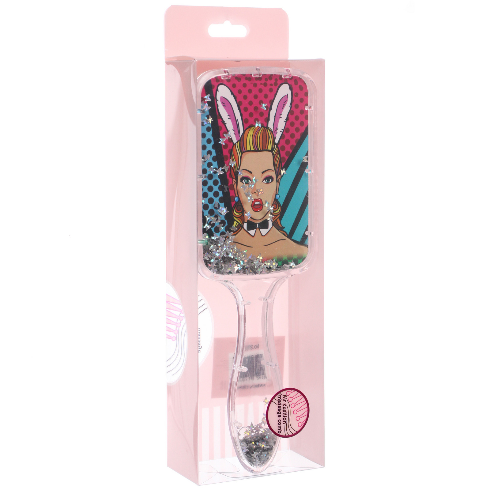Расческа массажная прямоугольная "ЭКЛАТ", микс 4 дизайна, 23*8,5см (PVC подвес)