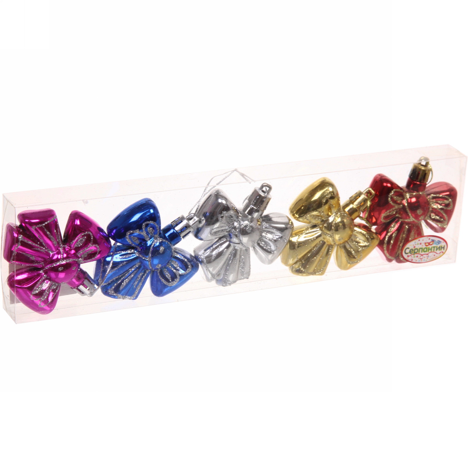 Ёлочные игрушки "Бантик" 6 см (набор 5 шт), микс