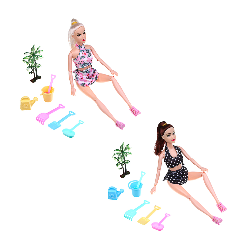 ИГРОЛЕНД Кукла с аксессуарами "На пляж" пластик, 16x5x32.5см, 2 дизайна