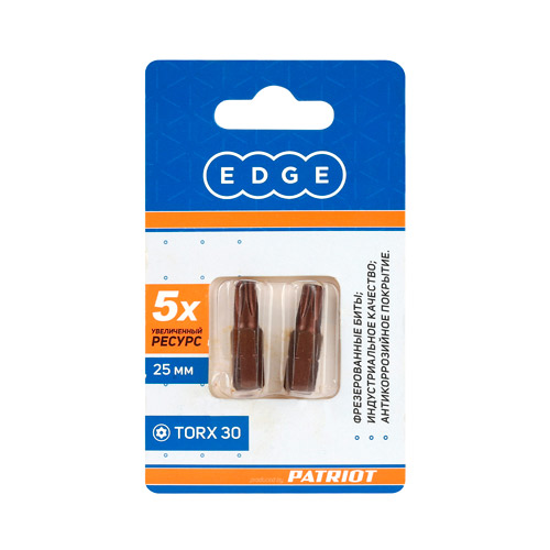 Бита EDGE by PATRIOT T30, сталь S2, 25 мм, 2 шт в блистере