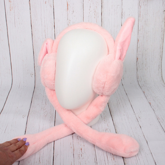 Наушники меховые с двигающимися ушками "Salon Teplo ", зайка, цвет розовый раф, ( подвес Ultramarine)