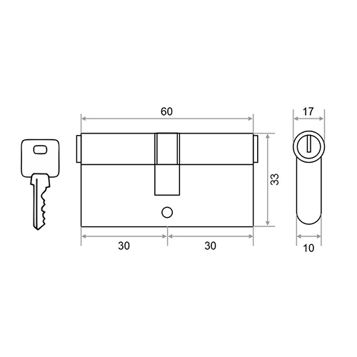 Механизм цилиндр. Trodos ЦМ 60, 30/30, латунь 5 ключей, хром, блистер, 1/30