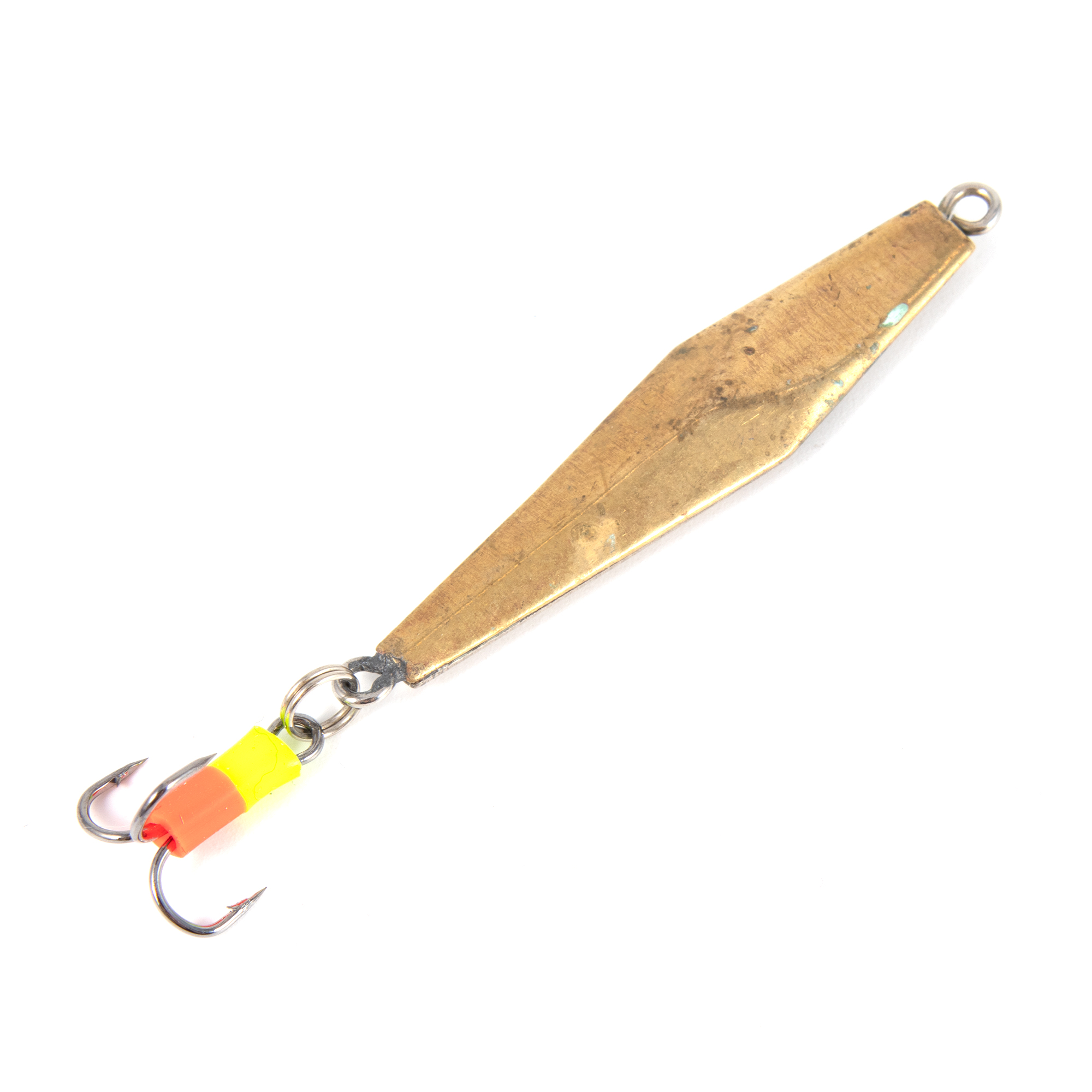 Блесна вертикальная "ЯМАН" Ромбодротик с тройником, размер 36 мм, вес 4 г, цвет никель/латунь/150/