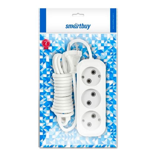Удлинитель 3-местн 5 м без зазаемления "Smartbuy" 10А/2,2кВт ПВС 2х1 мм² (1/40)