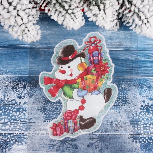 Наклейка на стекло "Снеговик с подарками" 15*20 см