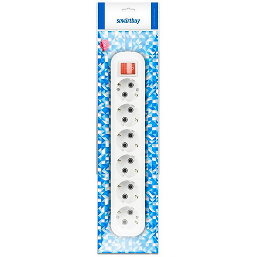 Колодка бытовая, 6 гнезд 16А/3,5кВт c выключателем и заземлением, SBE-16-6-00-ZS