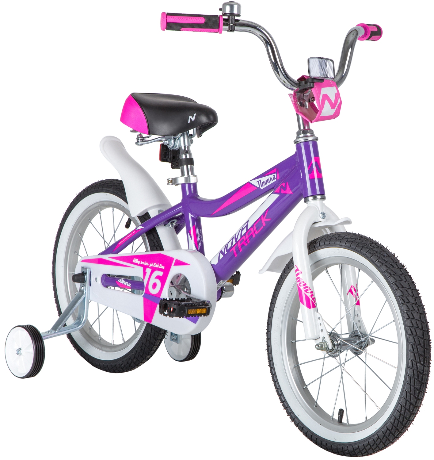Велосипед NOVATRACK 16" NOVARA, лиловый, алюм. рама, тормоз нож, короткие крылья, нет багажника