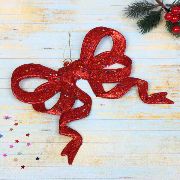 Украшение новогоднее "Бант сияющий" 17*18 см, Красный